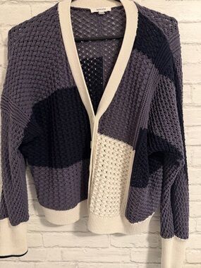 Splendid Women's Navy, Gray & Cream Open-Front Colorblock Cardigan